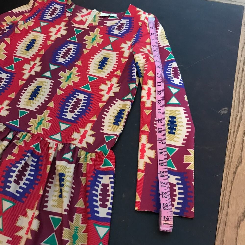 Anthropologie Eyedoll Wildfires Dress S Geometric Drop Waist Long Sleeve Boho - Picture 5 of 12